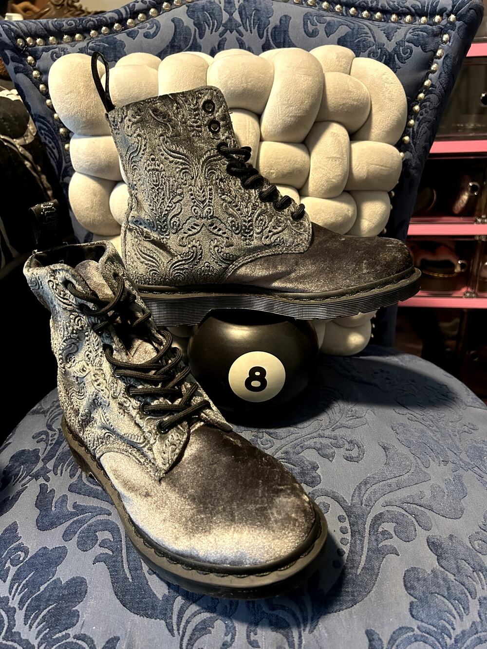 Dr Martens 1460 Grey Velvet Brocade size 7/EU 38